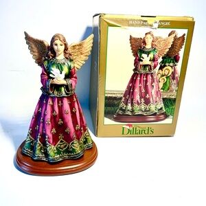 Vintage Dillard’s Hand Painted Double Sided Christmas Angel Figurine 8.5”